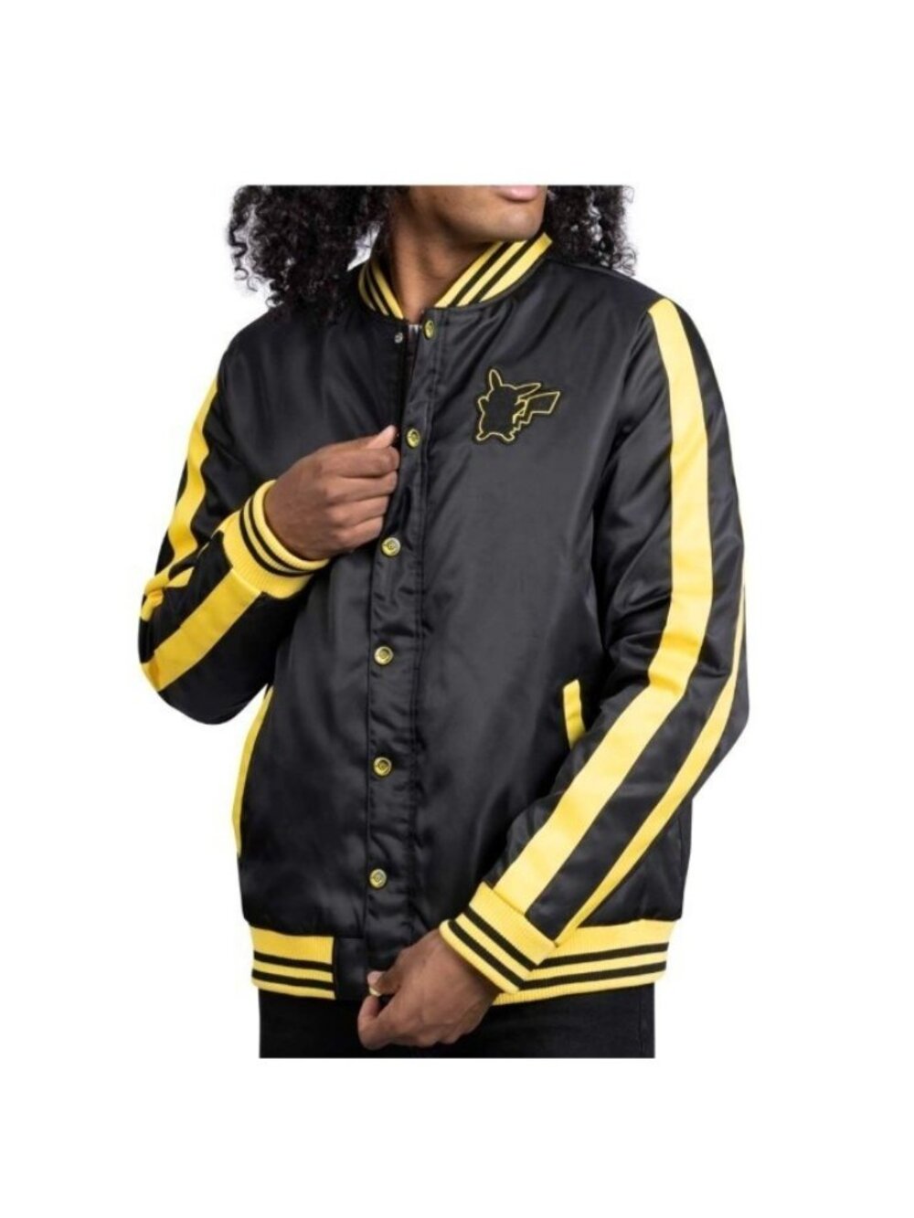 Pokemon Pikachu Snap Zip Down Insulated Adult Bomber Jacket -XS -Black /Yellow